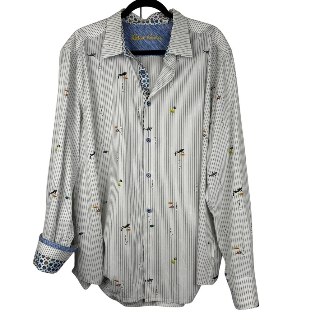 Robert Graham Scuba Diver Fish Novelty Print Shirt Men's 3XL Big & Tall
